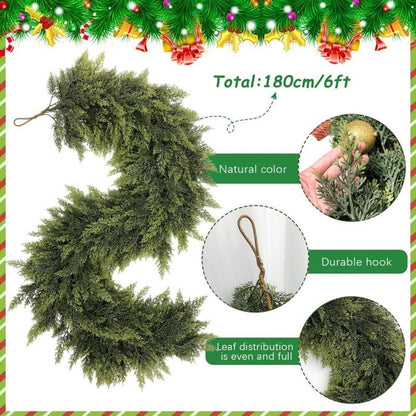 6 FT Artificial Cedar Garlands – Real Touch Winter Greenery for Holiday Décor
