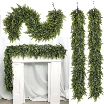 6 FT Artificial Cedar Garlands – Real Touch Winter Greenery for Holiday Décor