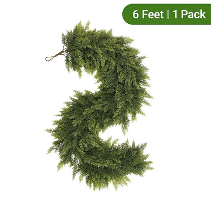 6 FT Artificial Cedar Garlands – Real Touch Winter Greenery for Holiday Décor