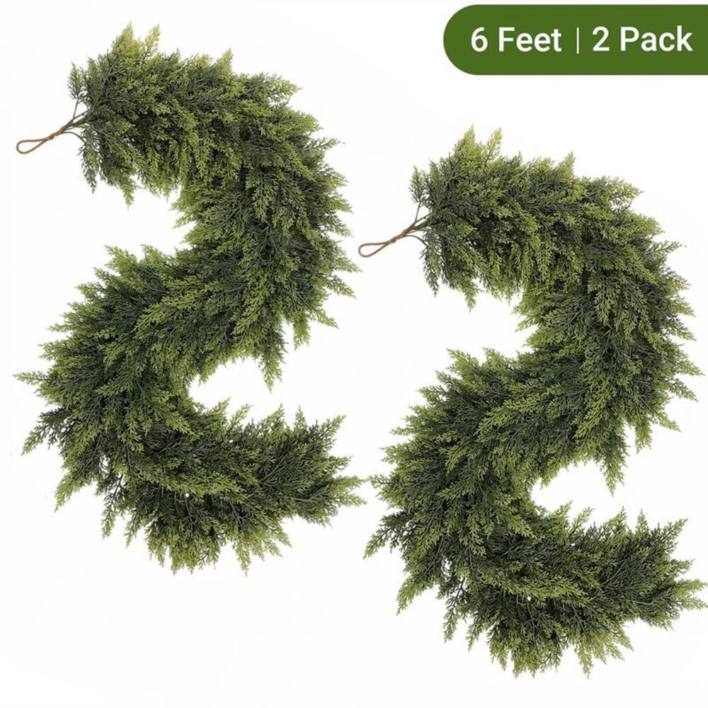 6 FT Artificial Cedar Garlands – Real Touch Winter Greenery for Holiday Décor