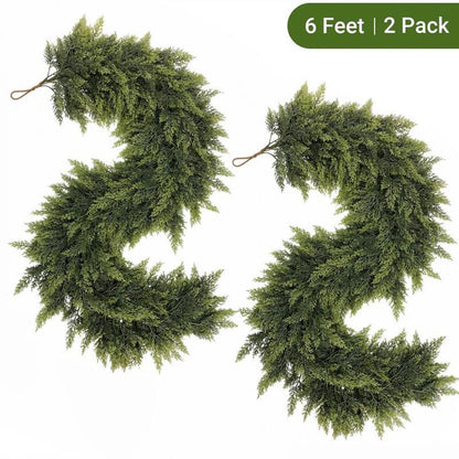 6 FT Artificial Cedar Garlands – Real Touch Winter Greenery for Holiday Décor